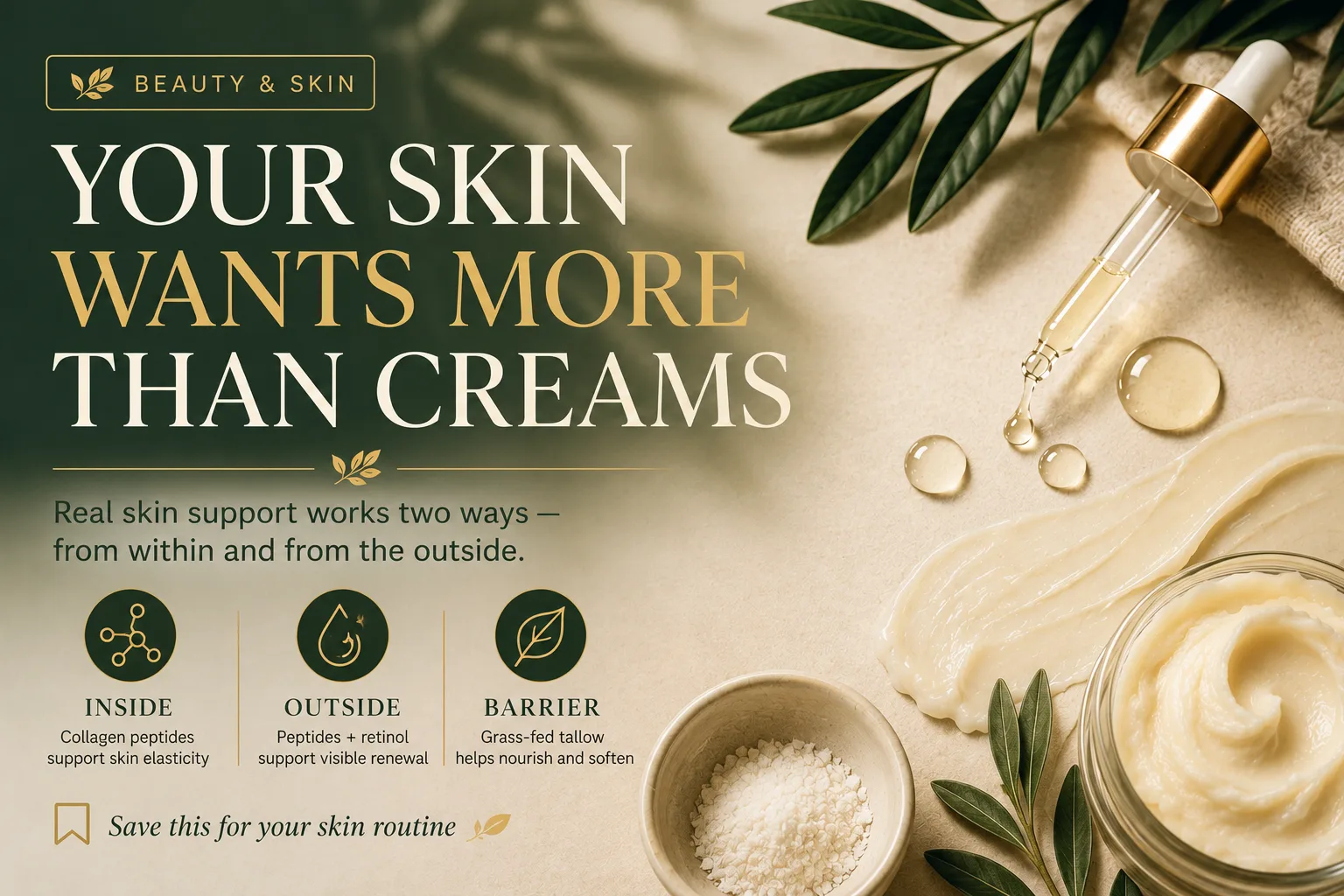A calm, considered skincare ritual — beauty supported from within as well as on the surface