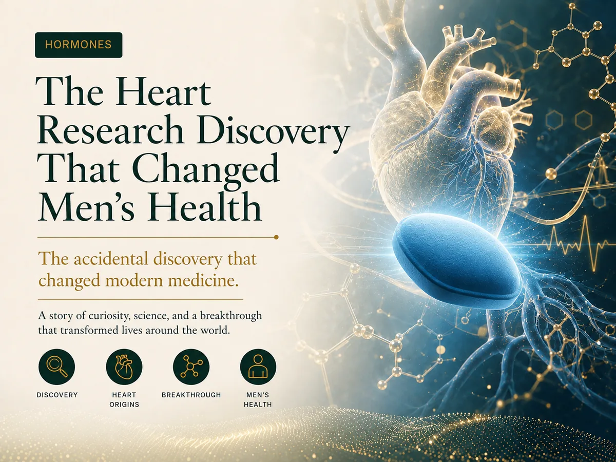 Editorial illustration for the story of a heart research discovery that reshaped men's health