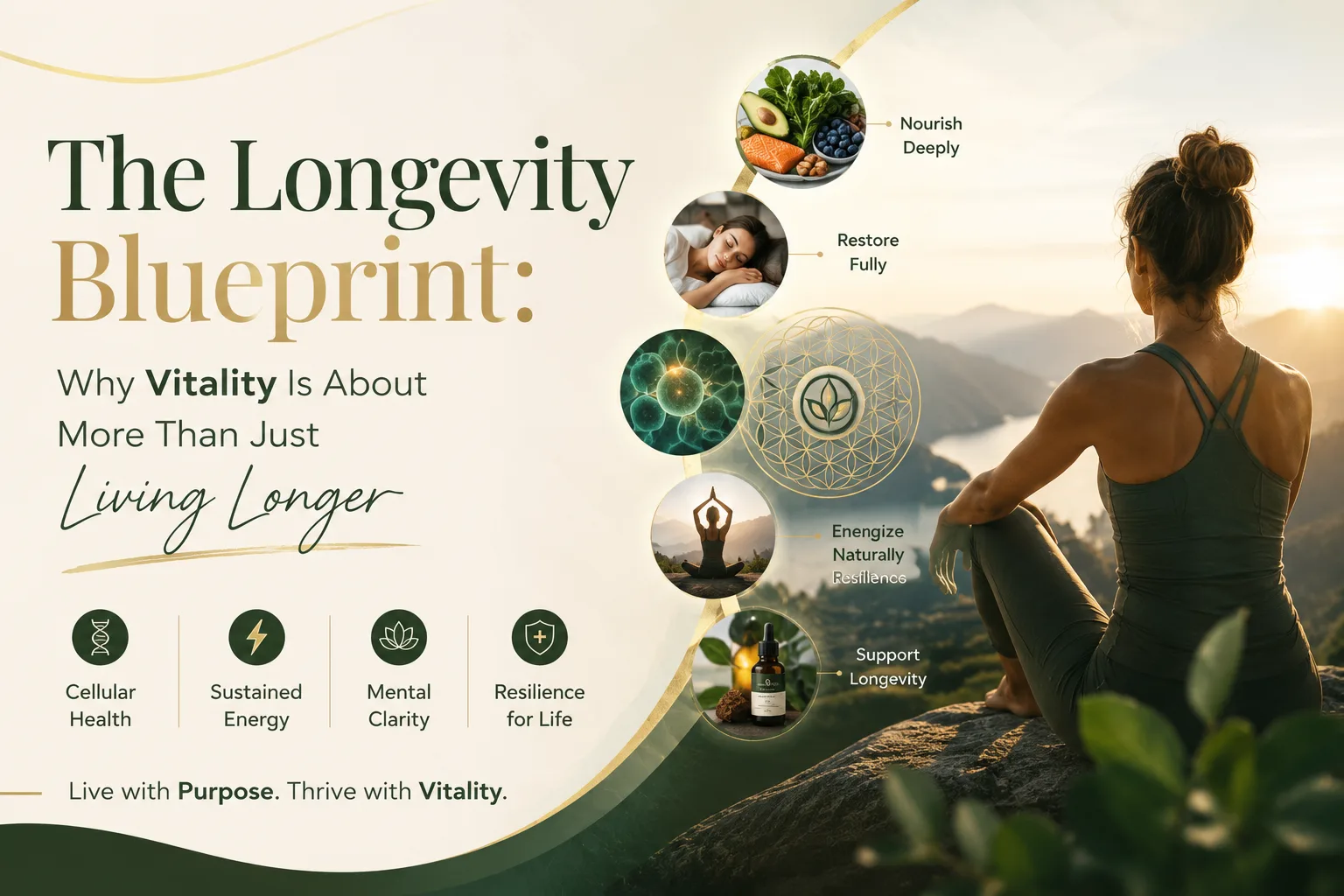 An everyday longevity blueprint — vitality built from daily rhythm, not just a longer life