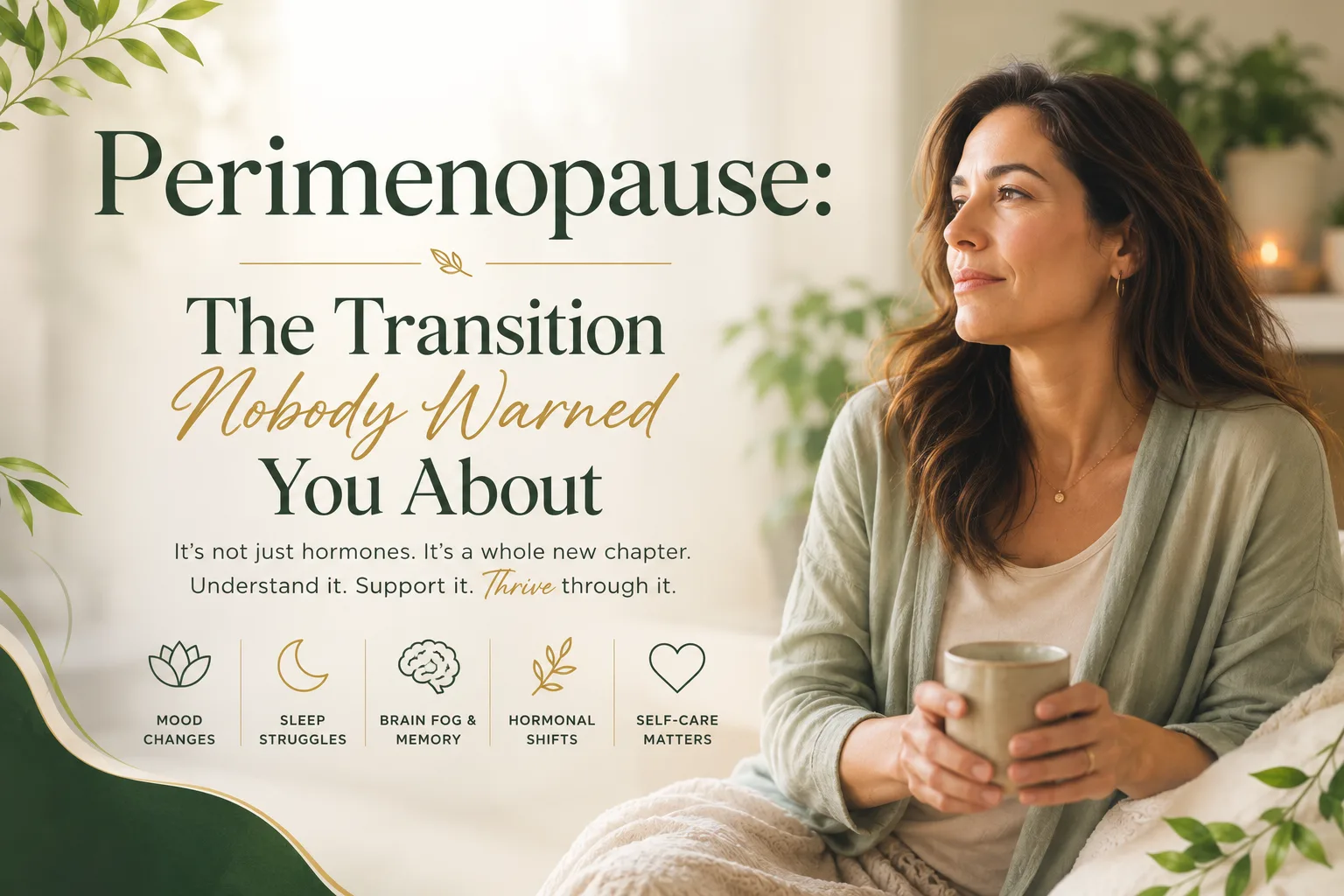 A woman in her early forties navigating perimenopause — the midlife transition nobody warned you about
