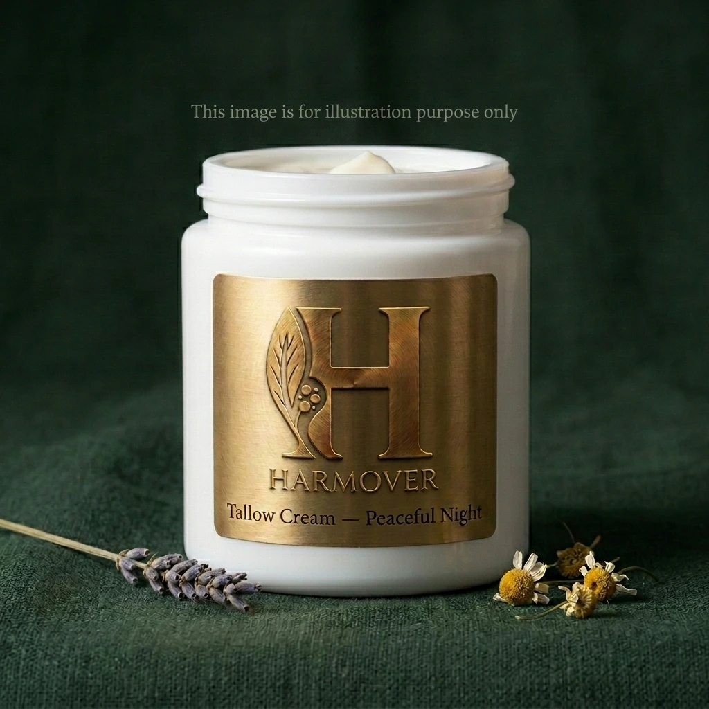 Tallow Cream Peaceful Night — grass-fed evening moisturiser with calming botanicals for overnight repair